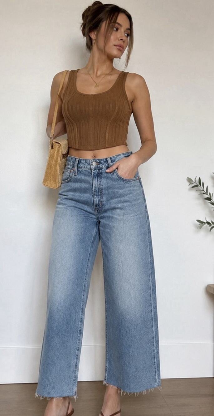 J.Crew Curvy Wide Leg Crop Jeans Size 30 High Rise Light Wash Raw Hem Denim